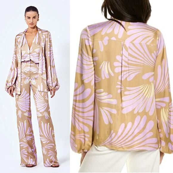 Alexis Devyn Long Sleeve Purple and Tan Floral Print Top Women's Size: XS NWOT - Picture 7 of 7